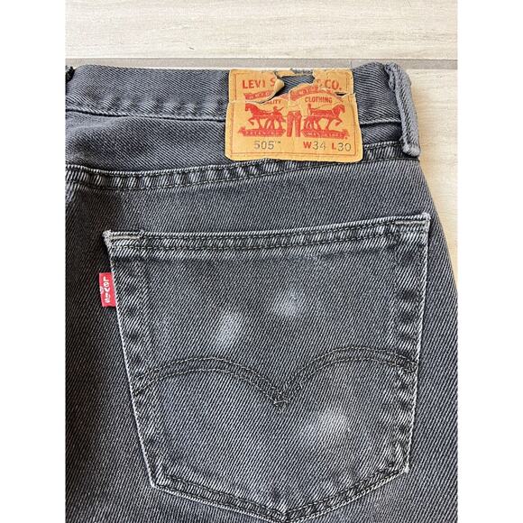 Levi's 505 Straight Relaxed Leg Jeans Men's 34X30 Black Faded Distressed‎ - Picture 3 of 7